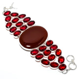 Bracelet Natural Red Carnelian, Garnet Gemstone 925 Sterling Silver 7-8"