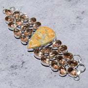 Bracelet Natural Malinga Jasper,Morganite Gemstone 925 Sterling Silver 7-8"