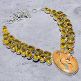 Necklace Natural Malinga Jasper, Citrine Gemstone 925 Sterling Silver