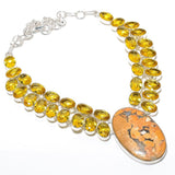 Necklace Natural Malinga Jasper, Citrine Gemstone 925 Sterling Silver