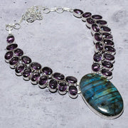 Necklace Natural Labradorite, Amethyst Gemstone 925 Sterling Silver