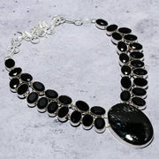 Necklace Natural Nuummite, Spinel Gemstone 925 Sterling Silver Gift