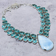 Necklace Natural Owyhee Opal, Blue Topaz Gemstone 925 Sterling Silver Necklace 18"