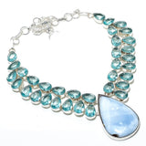 Necklace Natural Owyhee Opal, Blue Topaz Gemstone 925 Sterling Silver Necklace 18"