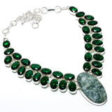 Necklace Natural Seraphinite, Diopside Gemstone 925 Sterling Silver