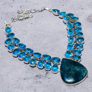 Necklace Natural Neon Blue Apatite, Blue Topaz 925 Sterling Silver