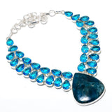 Necklace Natural Neon Blue Apatite, Blue Topaz 925 Sterling Silver