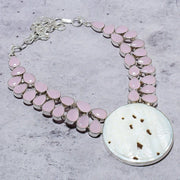 Necklace Natural Mother Of Pearl, Chalcedony 925 Sterling Silver