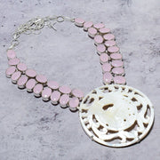 Necklace Natural Mother Of Pearl, Chalcedony 925 Sterling Silver