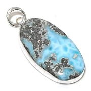 Natural Larimar Gemstone Pendant, Sterling Silver Pendant"