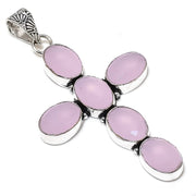 Pink Chalcedony Pendant, Handmade Pendant, Cross Pendant, Sterling Silver Pendants"