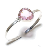 Bangle Natural Pink Kunzite Gemstone 925 Sterling Silver Cuff Adjustable