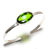 Bangle Natural Peridot Gemstone 925 Sterling Silver Cuff Adjustable