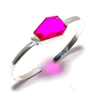 Bangle Natural Pink Rubillite Gemstone 925 Sterling Silver Cuff Adjustable