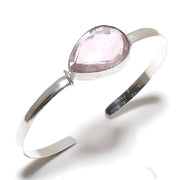 Bangle Natural Pink Kunzite Gemstone 925 Sterling Silver Cuff Adjustable