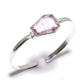 Bangle Natural Pink Kunzite Gemstone 925 Sterling Silver Cuff Adjustable