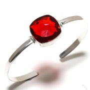 Bangle Natural Mozambique Garnet Gemstone 925 Sterling Silver Cuff Adj.