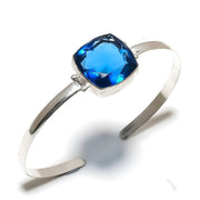 Bangle Natural London Blue Topaz Gemstone 925 Sterling Silver Cuff Adj.