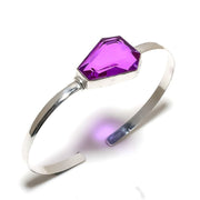 Bangle Natural Pink Amethyst Gemstone 925 Sterling Silver Cuff Adjustable