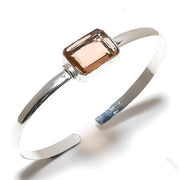 Bangle Natural Morganite Handmade 925 Sterling Silver Cuff Adjustable