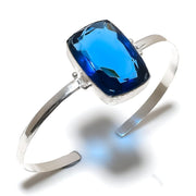 Bangle Natural London Blue Topaz Gemstone 925 Sterling Silver Cuff Adj.