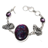 Bracelet Natural Pink Labradorite,Amethyst Stone 925 Sterling Silver7-8"