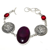 Bracelet Natural Pink Labradorite, Garnet Gemstone 925 Sterling Silver  7-8"