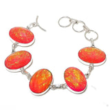 Natural Orange Triplet Opal Gemstone Silver Bracelet