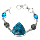 Bracelet Natural Neon Blue Apatite,Blue Topaz 925 Sterling Silver 7-8"