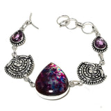 Bracelet Natural Pink Labradorite,Amethyst Stone 925 Sterling Silver 7-8"