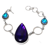 Bracelet Natural Purple Labradorite,Topaz Gemstone 925 Sterling Silver 7-8"