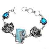 Bracelet Natural Republic Larimar,Blue Topaz Stone 925 Sterling Silver 7-8"