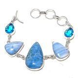 Bracelet Natural Owhyee Opal, Blue Topaz Gemstone 925 Sterling Silver 7-8"