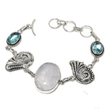 Bracelet Natural Rainbow Moonstone,Blue Topaz 925 Sterling Silver 7-8"