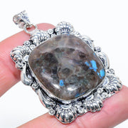 Elegant Larvikite Gemstone Pendant, Sterling Silver Pendant"
