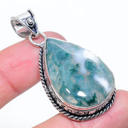 Natural Moss Agate Gemstone Pendant, Sterling Silver Pendant"