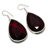 Earring Natural Mozambique Garnet Gemstone 925 Sterling Silver 2.05"