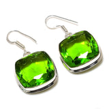 Earring Natural Peridot Gemstone Handmade 925 Sterling Silver Gift 1.58"