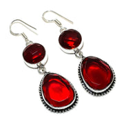 Earring Natural Mozambique Garnet Gemstone 925 Sterling Silver 2.40"