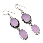 Earring Natural Pink Chalcedony Gemstone 925 Sterling Silver Gift 2.29"