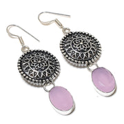 Earring Natural Pink Chalcedony Gemstone 925 Sterling Silver Gift 2.36"