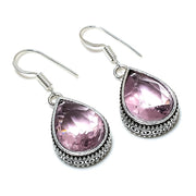 Earring Natural Pink Kunzite Gemstone Handmade 925 Sterling Silver 1.50"