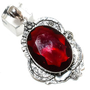 Natural Mozambique Garnet Gemstone Pendant, Sterling Silver Pendant"