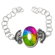 Natural Rainbow Solar Quartz Gemstone Silver Bracelet