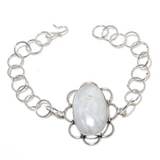 Bracelet Natural Rainbow Moonstone Gemstone 925 Sterling Silver  7-8"