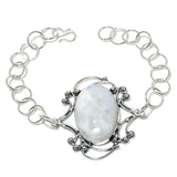 Bracelet Natural Rainbow Moonstone Gemstone 925 Sterling Silver 7-8"