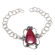 Bracelet Natural Rhodonite Gemstone Handmade 925 Sterling Silver 7-8"