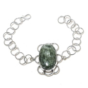 Bracelet Natural Seraphinite Gemstone Handmade 925 Sterling Silver 7-8"