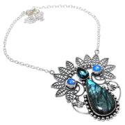 Necklace Natural Labradorite, Opal Gemstone 925 Sterling Silver