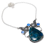 Necklace Natural Neon Blue Apatite, Opal Gemstone 925 Sterling Silver